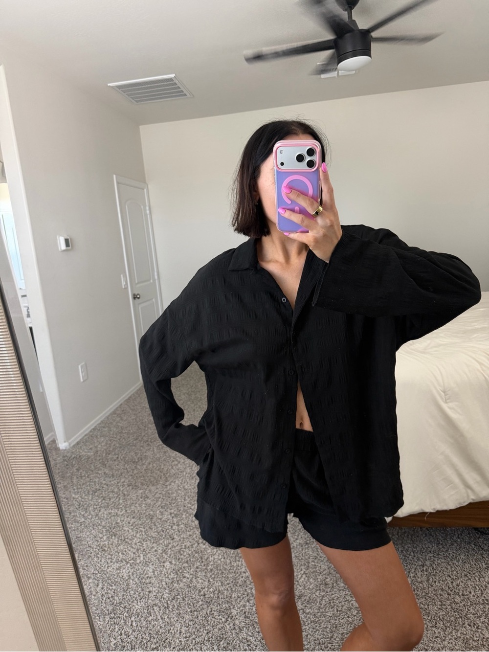 Black button down set